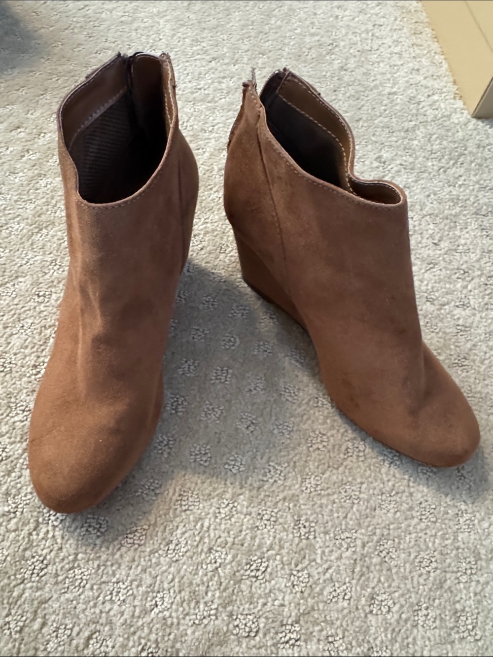 FIONI Clothing Brown Suede Wedge Ankle Booties